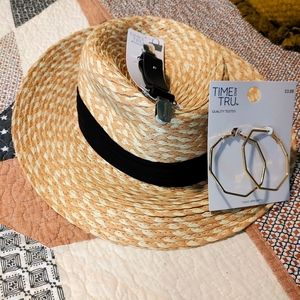 Beach Day Hat with bonus bag clip and gold geometric earrings